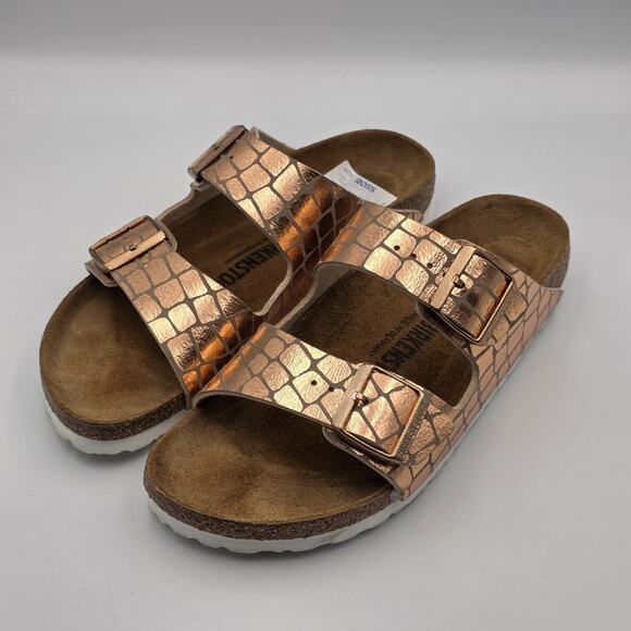 Birkenstock Arizona Gator Gleam Big Buckle Sandal in Copper SZ 39/8 - Picture 1 of 9